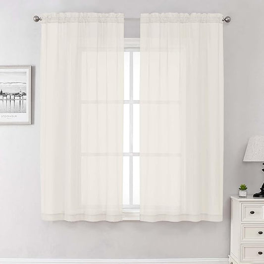 Lecloud Ivory Sheer Curtains 68 Inch Length 2 Pcs, Light Filtering Rod Pockets Bedroom Curtains for Living Room, Farmhouse Window Voile Soft Drapes for Bathroom Home Office, Each Panel 42" W x 68" L