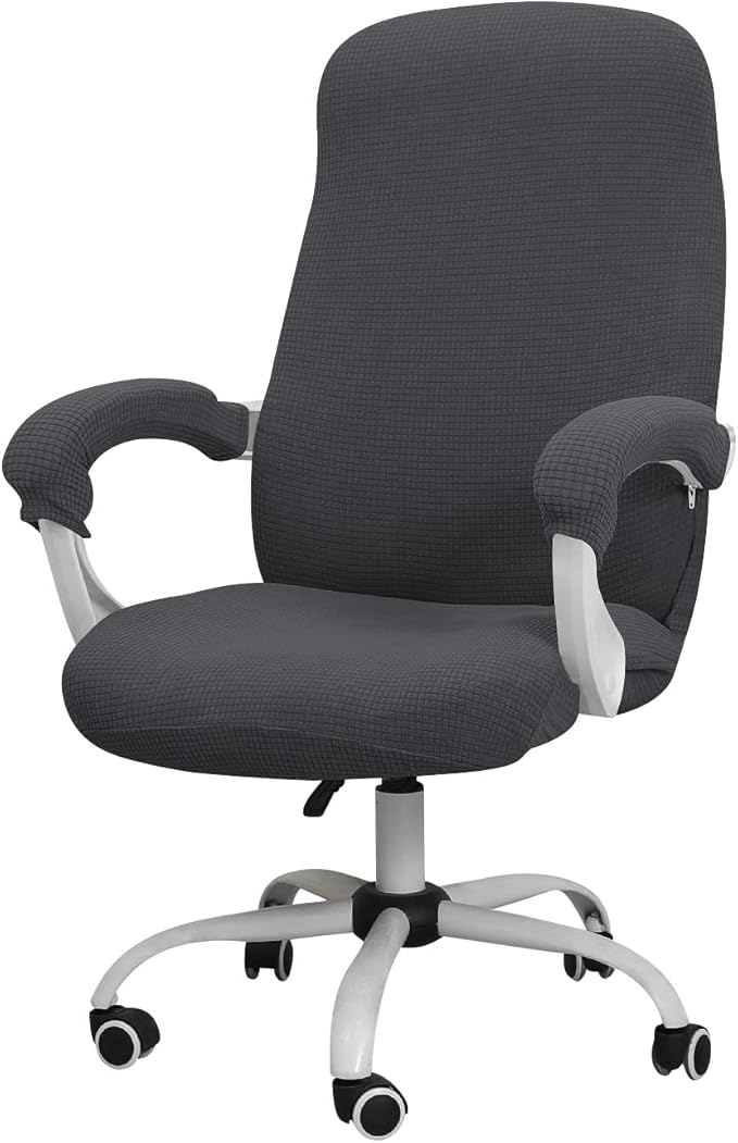 FORCHEER Office Chair Cover Water Repellent Jacquard Armrest Swivel Chair Slipcovers Removable Stretch Universal Computer Chair Cover L with Chair Arm Cover 2P-Dark Grey