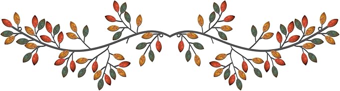 Hotop 2 Pieces Metal Tree Leaf Wall Decor Vine Olive Branch Leaf Wall Art Wrought Iron Scroll Sculptures Above the Bed, Living Room, Outdoor Decoration(Classic Style,Vintage Color)