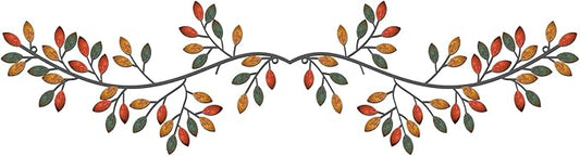 Hotop 2 Pieces Metal Tree Leaf Wall Decor Vine Olive Branch Leaf Wall Art Wrought Iron Scroll Sculptures Above the Bed, Living Room, Outdoor Decoration(Classic Style,Vintage Color)