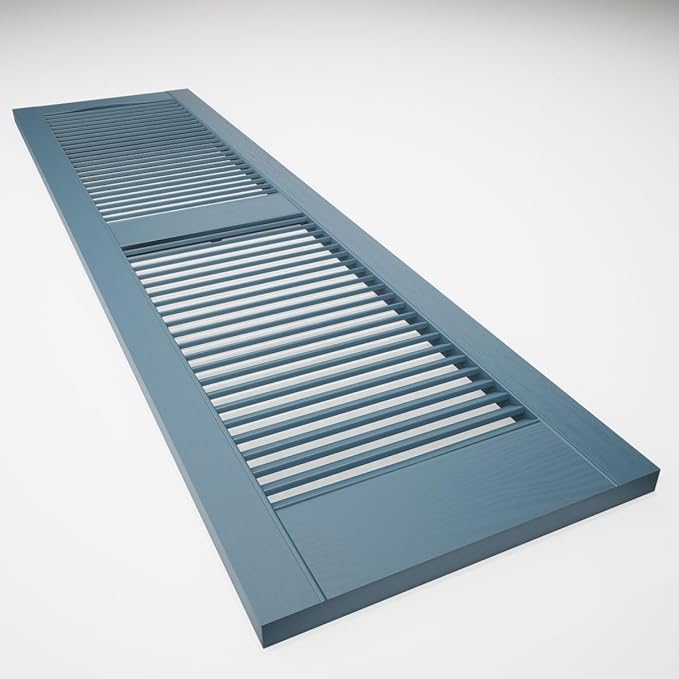 Ekena Millwork Lifetime Vinyl LL1S14X03600CB Standard Cathedral Top Center Mullion, Open Louver Vinyl Shutters, w/Installation Shutter-Lok's & Matching Screws (Per Pair), 14 1/2"W x 36"H, Classic Blue