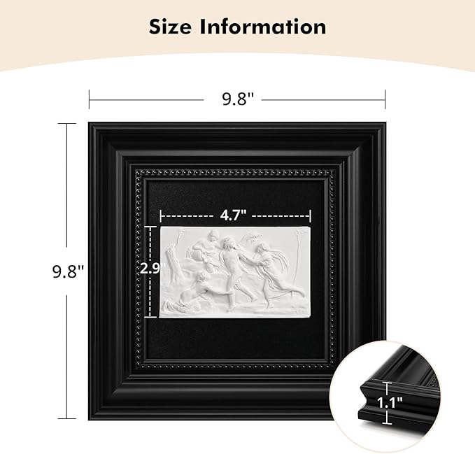 FOLKOR LIFE Framed Black and White Wall Art Sculpture for Vintage Decor, Antique Greek Mythology Framed Plaster Relief Hanging Sculpture for Wall Decor, Living Room, Hallway, Office Decoration