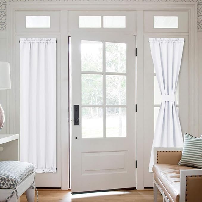NICETOWN Pure White Sidelight Curtains - 50% Sunlight Blocking Thermal Insulated French Door Drapery Panel for Privacy (25" Width x 72" Length, Tie Back Included, One Panel)