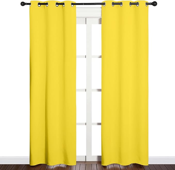 NICETOWN Window Curtain Panels, Thermal Insulated Solid Grommet Draperies/Drapes for Basement (Bright Yellow, 1 Pair, 34 by 84-inch)