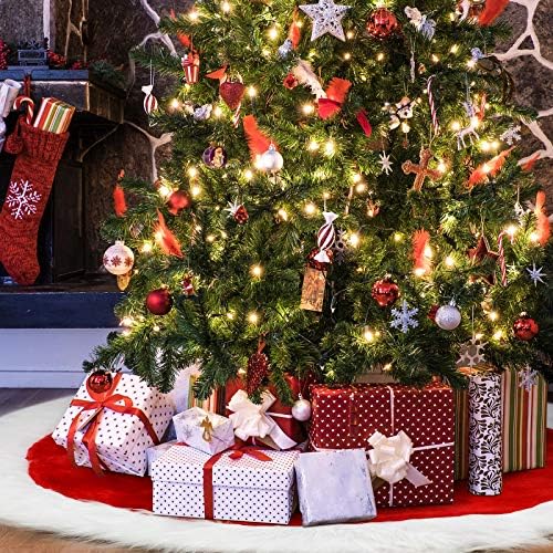 Mudder 19.7 Inch Christmas Tree Skirt,Red and White - Image 6