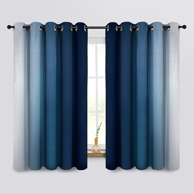 COSVIYA Curtains & Drapes Ombre Blue Curtains 63 inch Length 2 Panels, Grommet Room Darkening Light Blocking Insulated Thermal Gradient Window Curtains for Bedroom/Living Room,62x63 inches