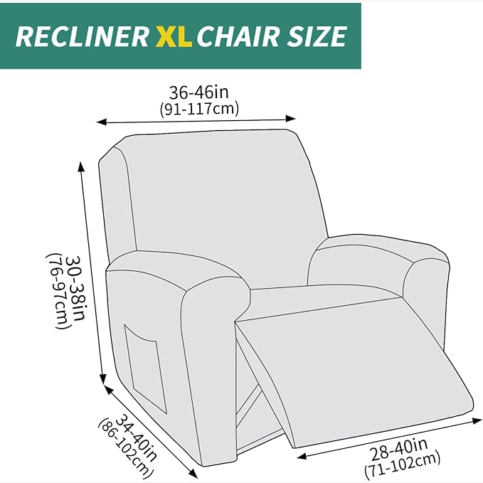 YEMYHOM 4 Pieces Oversized Stretch Recliner Slipcover Jacquard Large Recliner Chair Cover with Side Pocket Anti-Slip Fitted Furniture Protector with Elastic Bottom (X-Large Recliner, Dark Coffee)