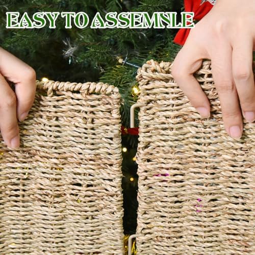 Rocinha 32 in Extra Large Rattan Christmas Tree Collar Basket - Rustic Handcrafted Christmas Tree Stand Cover Woven Tree Skirt Collar Christmas Tree Decoration Farmhouse Indoor Decorations for Home - Image 3
