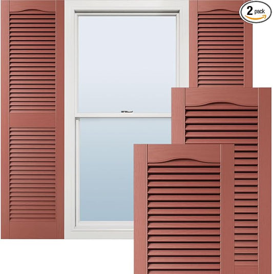 Ekena Millwork Lifetime Vinyl LL1S14X05200RD Standard Cathedral Top Center Mullion, Open Louver Vinyl Shutters, w/Installation Shutter-Lok's & Matching Screws (Per Pair), 14 1/2"W x 52"H, Burgundy Red