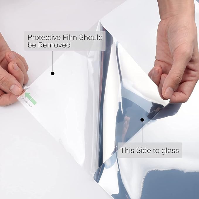 KESPEN Window Privacy Film Window Tint for Home Sun Blocking Static Cling One Way Mirror Tint Anti UV Reflective Film for Home and Office, Blue-Silver, 23.6 Inch X 6.5 Feet