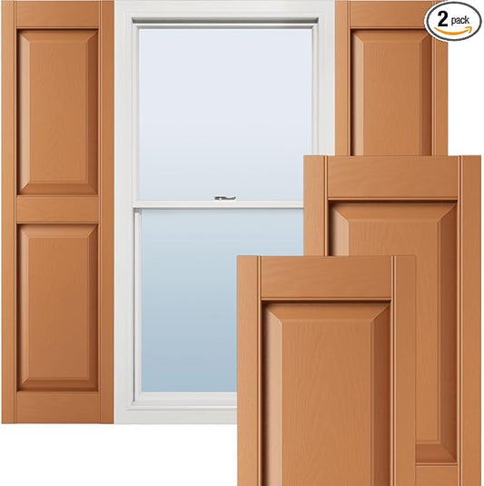 14 3/4"W x 35"H Lifetime Vinyl, Standard Two Equal Panels, Raised Panel Shutters, w/Installation Shutter-Lok's & Matching Screws (Per Pair), Treated Cedar