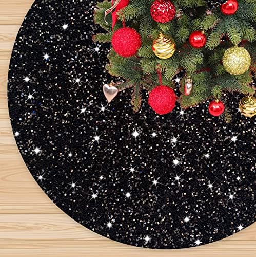 FANPROMS Black Christmas Tree Skirt 21 Inches Sequin Halloween Tree Skirts for Autumn Fall Events Thick Velvet Xmas Tree Skirt Mat Rustic Christmas Tree Base for Artificial Christmas Tree Ornaments by FANPROMS