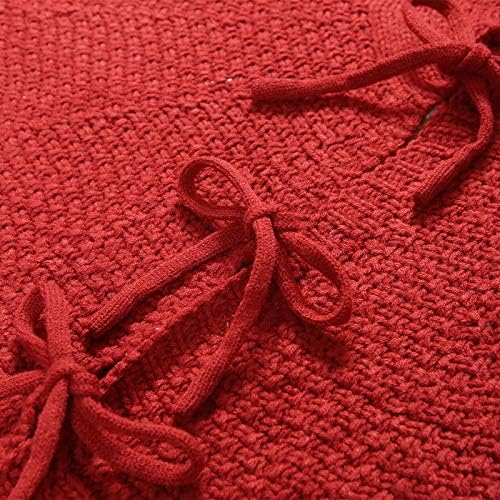 Sattiyrch Christmas Tree Skirt, 36 inches Luxury Cable Knit Knitted Thick Rustic Xmas Holiday Decoration, Burgundy (36in) - Image 3