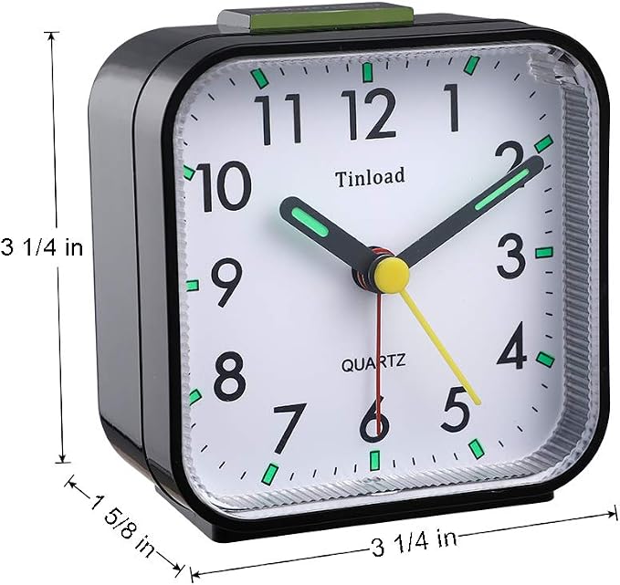 Tinload Small Battery Operated Analog Travel Alarm Clock Silent Non Ticking, Gentle Wake, Ascending Beep Sounds, Snooze,Lighted on Demand, Easy Set(Black) - Image 7