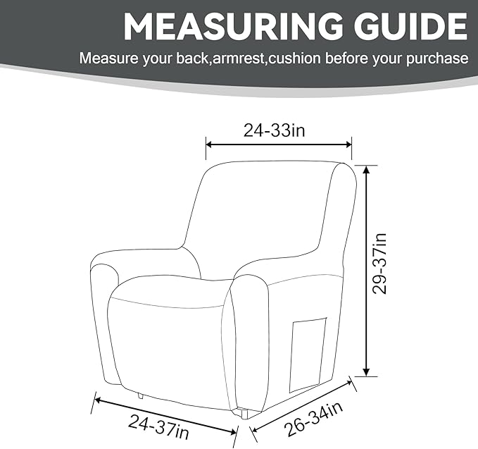 Cupuamon Recliner Chair Covers,Lazy Boy Recliner Covers Stretch Reclining Covers 1 Piece Furniture Protector with Elastic Bottom for Dog,Kids-Grey