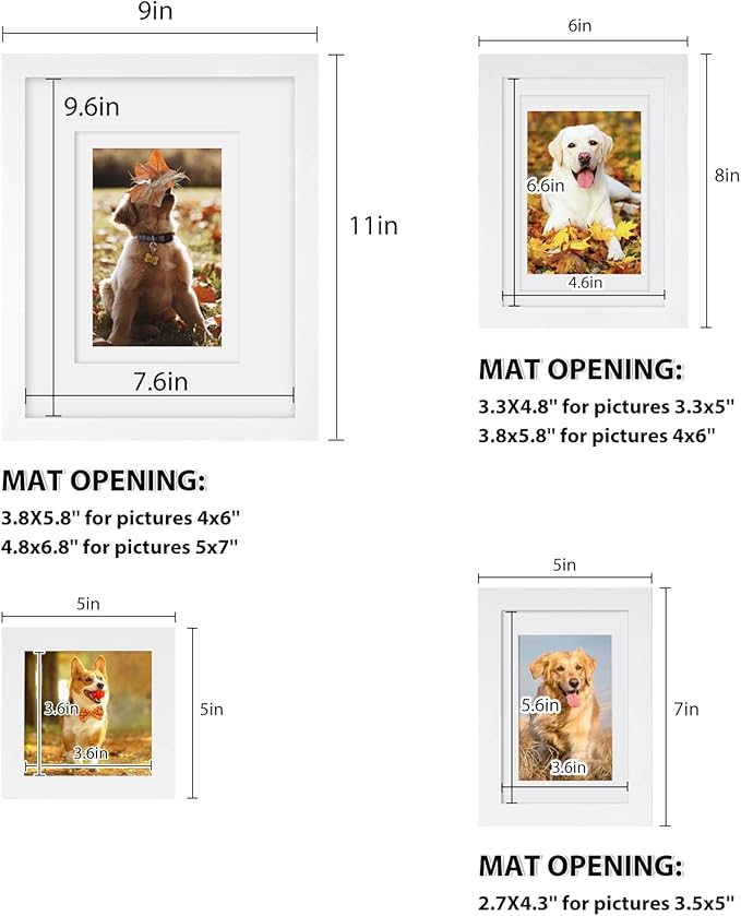 Egofine Picture Frame Set 12 Pack, Picture Frames Collage Wall Decor with Two 8x10, Four 5x7, Four 4x6, Two 4x4, Photo Frames for Wall and Tabletop, Made of Solid Wood, Covered by Plexiglass, White