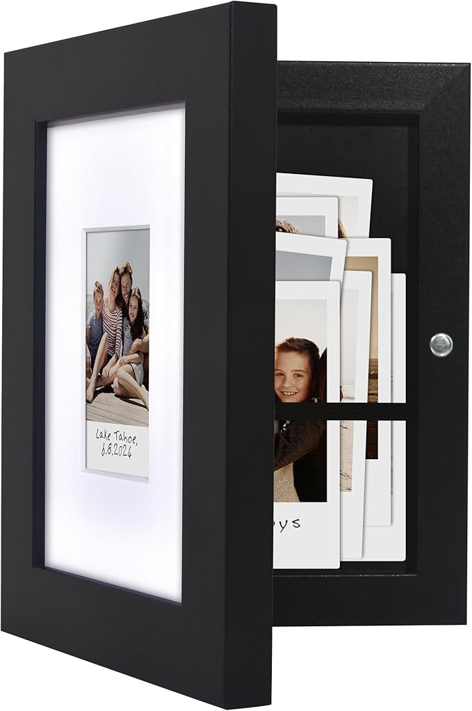 Americanflat 4x6 Picture Frame with Storage - Use as 2x3 Frame for Instant-Print Photos - Quick Change Storage Frames Holds up to 40 Photos - Tabletop or Wall Display - Black