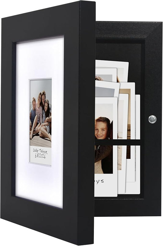 Americanflat 4x6 Picture Frame with Storage - Use as 2x3 Frame for Instant-Print Photos - Quick Change Storage Frames Holds up to 40 Photos - Tabletop or Wall Display - Black