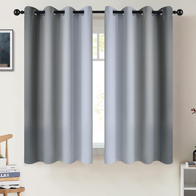 COSVIYA Blackout Curtains & Drapes Ombre Grey Room Darkening Curtains for Bedroom, Gradient Grommet Light Blocking Insulated Thermal Small Window Curtains for Living Room,2 Panels,52x54 inches