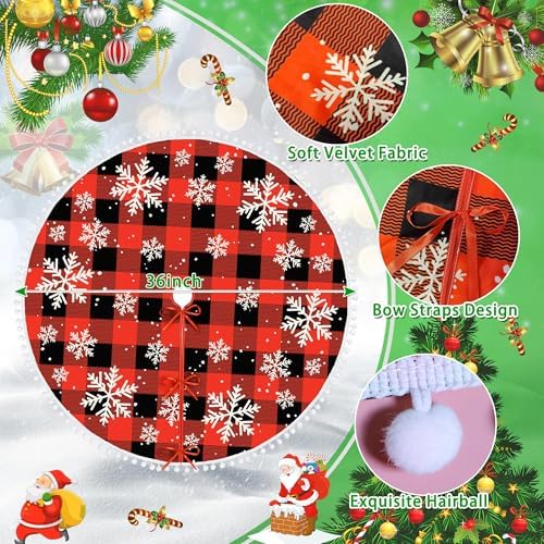 36 inch Christmas Tree Skirt Red and Black Buffalo Plaid Tree Skirt - Image 3