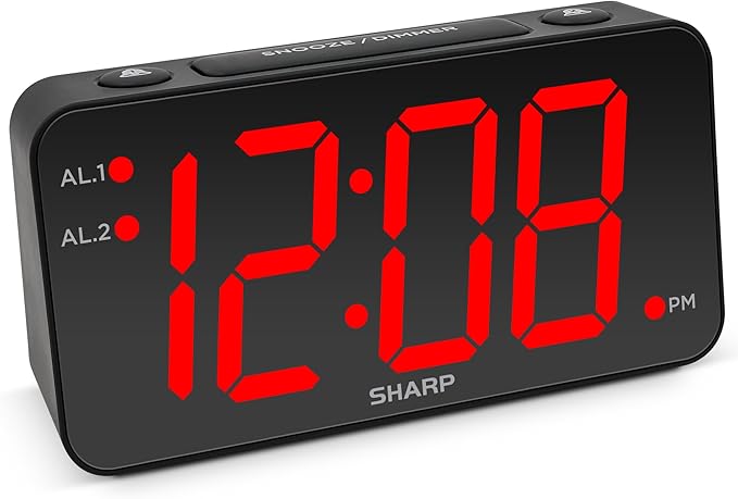 Sharp Digital Alarm Clock, 3" Jumbo Red LED, Dual Alarm, Battery Backup by SHARP