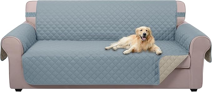 U-NICE HOME 4 Seater Sofa Cover 91 Inch Large Couch Covers for 4 Cushion Couch with Elastic Straps Water Resistant Furniture Protector Cover for Pets Cat (Sofa XX-Large, Light Blue/Beige)