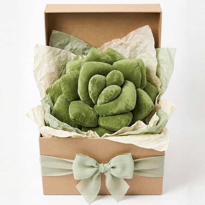 Green Philosophy Co. Succulent® Pillow 16" – Soft 3D Decorative Flower Throw Pillow, Unique Olive Green Plush Flower Cushion, Perfect for Couch, Sofa, Bedroom Decor, Gift for Plant Lovers