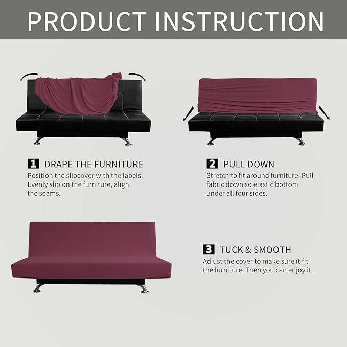 Easy-Going Stretch Futon Slipcover Armless Futon Bed Cover Furniture Protector Without Armrests with Elastic Bottom for Kids, Soft Jacquard Fabric Small Checks (Medium, ASH Rose)