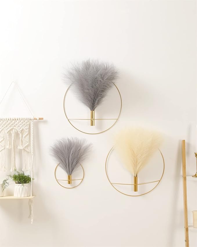 Pretty Jolly Boho Wall Decor, Wall-Mounted Metal Hanging Artificial Pampas Display, Art for Living Room, Bedroom, Bathroom, Dining Room, Plant Decor 2 Pack Gold