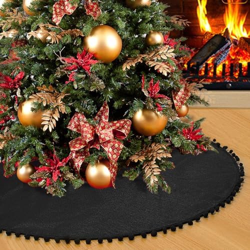 Christmas Tree Skirt Black 30 inches Tree Skirt for Christmas Decorations by SevenFish