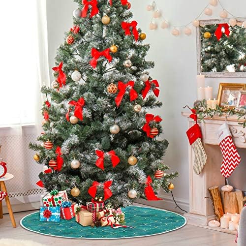ATTX Teal Moroccan with Gold Line Christmas Tree Skirt 47.2 inch Ornaments Xmas Tree Skirts for Christmas Holiday Decoration New Year Party - Image 4