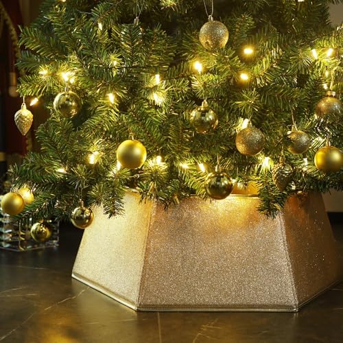 Blissun Fabric Christmas Tree Collar, Hexagonal Christmas Tree Ring, Glittering Willow Christmas Tree Skirt for Tree Decorations (Glitter Gold) - Image 5