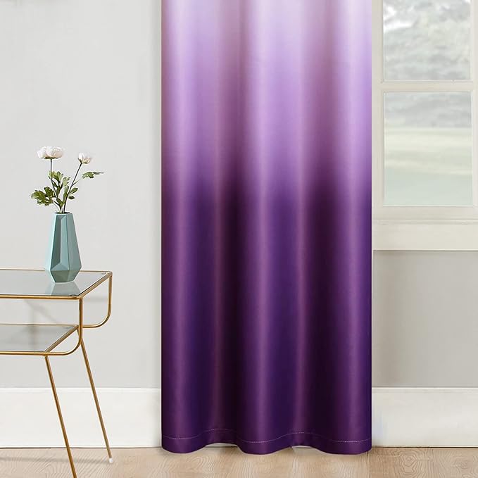 COSVIYA Grommet Ombre Room Darkening Curtains 84 inch Long, Gradient Drapes Purple and Grayish White Light Blocking Insulated Thermal Window Curtains for Bedroom/Living Room,2 Panels,42x84 inches