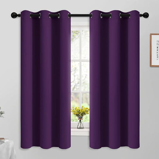 Yakamok Blackout Curtains Room Darkening Thermal Insulated Grommet Top Solid Window Curtains for Living Room, 42W x 63L,Purple,2 Panels