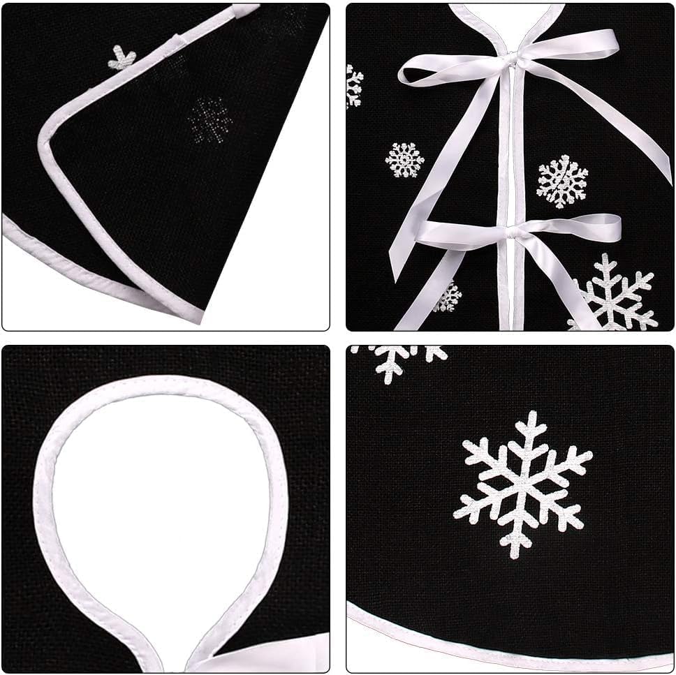 N&T NIETING Christmas Black Tree Skirt, 24 Inch Rustic Burlap Tree Skirt with Snowflakes Printed for Xmas Holiday Party Indoor Home Winter Nightmare Before Christmas Tree Decorations - Image 4