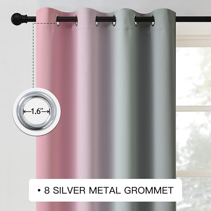 COSVIYA Grommet Ombre Room Darkening Curtains 72 inches Length for Kids/Girls Bedroom, Polyester Light Blocking Pink and Grey Gradient Window Drapes/Curtains for Living Room,2 Panels, 52x72 inches