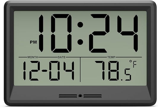 Digital Wall Clock Battery Operated, 8 Inch Small Wall Clock with Large Display, Temperature and Date | Simple Desk Clock | Silent Wall Mount Digital Clock for Bedroom, Kitchen, Living Room, Office