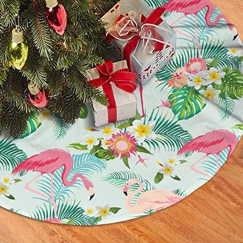 Flamingo Christmas Tree Skirt for Xmas Holiday Party Supplies Large Tree Mat Decor, Tropical Summer Pink Flamingo Palm Leaves Flowers Ornaments 30" - Image 2