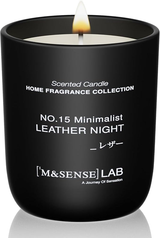 M&SENSE Natural Soy Candle| Leather Night | 5.3 oz | Mini Spring Scented Candles for Relaxation, Valentines Day Gift, Home Décor | for Bedroom, Office, Party Small