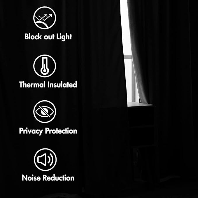 MIULEE Black Velvet Curtains 2 Panels Luxury Blackout Curtains for Bedroom Living Room Thermal Insulated Super Soft Window Drapes Rod Pocket & Back Tab Halloween Decor, W52 x L72 inches