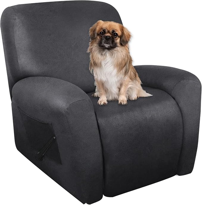 ANARACHON Recliner Chair Covers Leather Like, 4 Pieces Recliner Cover for Recliner Chair, Soft Sofa Slipcover Furniture Protector Washable Sofa Cover for Pets Kids (Dark Gray)