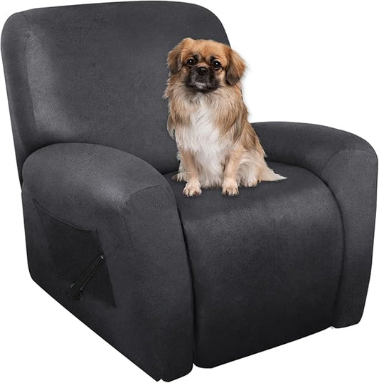 ANARACHON Recliner Chair Covers Leather Like, 4 Pieces Recliner Cover for Recliner Chair, Soft Sofa Slipcover Furniture Protector Washable Sofa Cover for Pets Kids (Dark Gray)