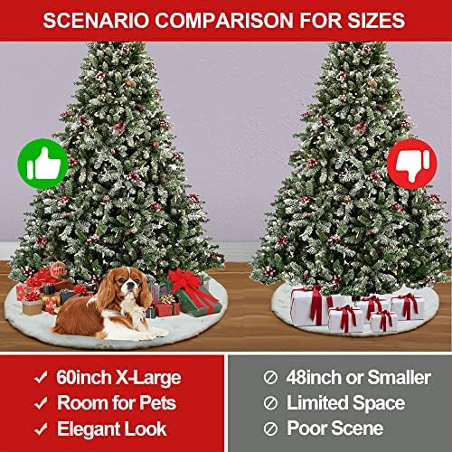 Christmas Tree Skirt 60 inch Large Snow White Soft Faux Fur Skirt with Golden Sequin Snow Flakes Xmas Holiday Home Party Decorations - Image 7