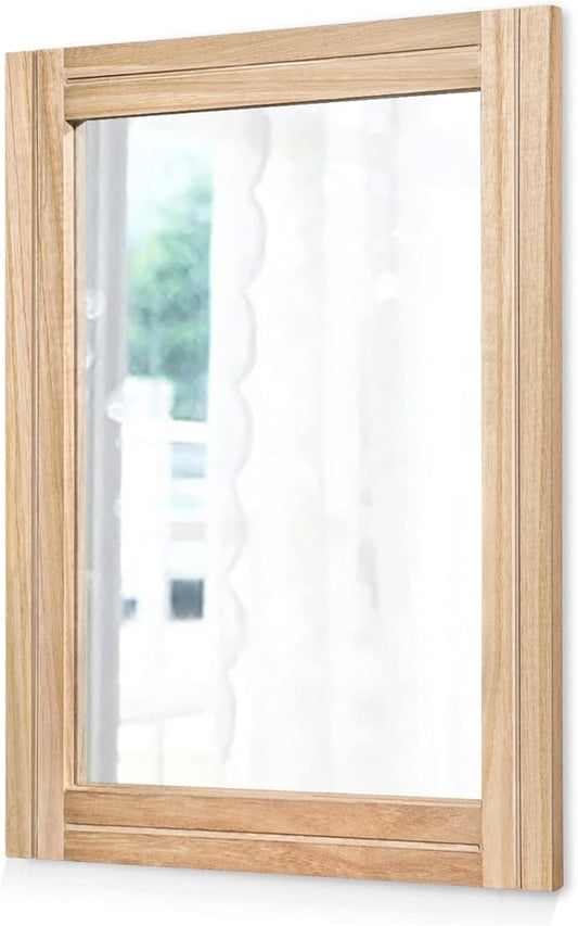 AAZZKANG Rustic Mirrors for Wall Rectangle Wood Frame Mirror 50 x 40 cm Farmhouse Bedroom Bathroom Decorative Mirror