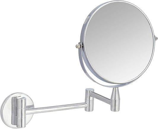 Amazon Basics Wall Mount Round Vanity Mirror with 360° Rotation, Double Sided, 1X/5X Magnification, Adjustable, 12.8"L x 10"W, Chrome