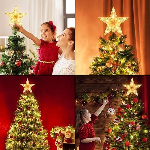 Christmas Tree Topper Lighted Star with Built-in 10 Replaceable Bulbs, 9.5” Clear Five-Pointed Star Tree Topper Plug in for Indoor Office Xmas New Year Holiday Tree Decoration, Warm White - Image 3