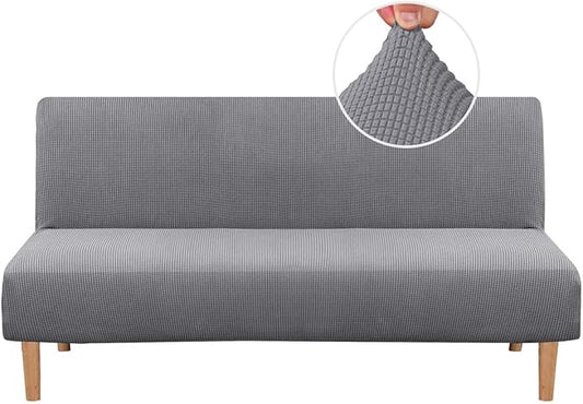 H.VERSAILTEX Armless Futon Cover Stretch Sofa Bed Slipcover Protector Elastic Feature Rich Textured High Spandex Small Checks Jacquard Fabric Futon Cover, Machine Washable, Dove