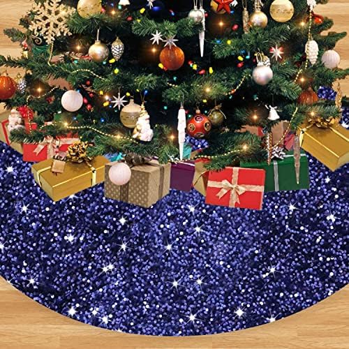 FANPROMS Christmas Tree Skirt Navy Blue 48 Inch Sequined Velvet Tree Mat Christmas Thanksgiving Party Decorations Glitter Sequin Tree Skirt Shiny Christmas Tree Skirt Xmas Tree Ornaments for Indoor by FANPROMS