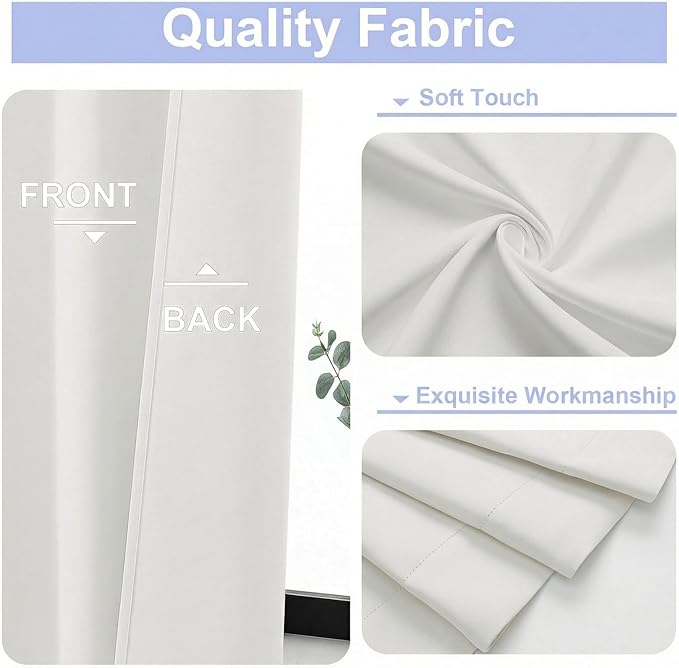 Simplebrand Ava Ivory Light Filtering Curtains for Bedroom 72 Inch Length 2 Panels Set, Privacy Thermal Insulated Rod Pocket Door Window Curtains for Patio French Door Front Door, W40 x L72 Inch
