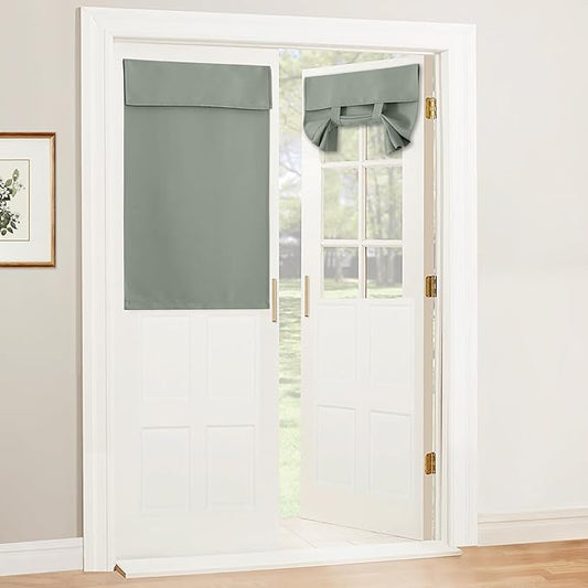 RYB HOME Sage Green Door Curtain, Privacy Thermal Insulated French Door Glass Window Drapes for Patio Front Kitchen Bedroom Dining, W26 x L40 inches, 1 Panel